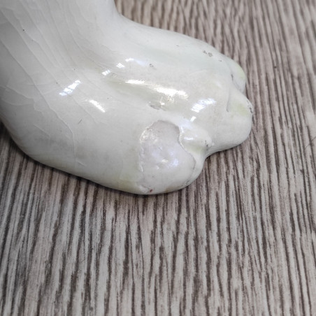 Cane Bulldog francese in ceramica bianca riparata h. 45 cm