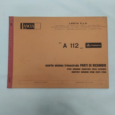 Catalogo Scorta minima trimestrale Parti di ricambio Lancia A112 Autobianchi,'77