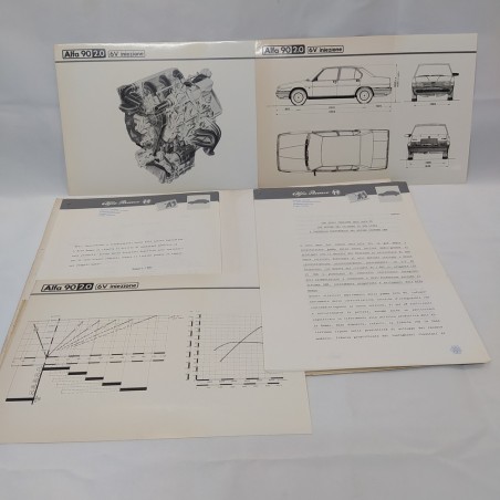 Alfa Romeo Cartella stampa mod. Alfa 90 - 2.0, 6V, 1985 con documenti e schede