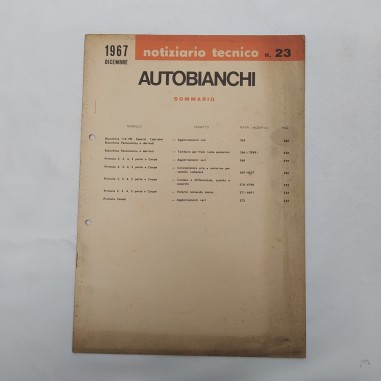 Autobianchi Notiziario tecnico n. 23, dicembre 1967 con fori. Macchie d'officina