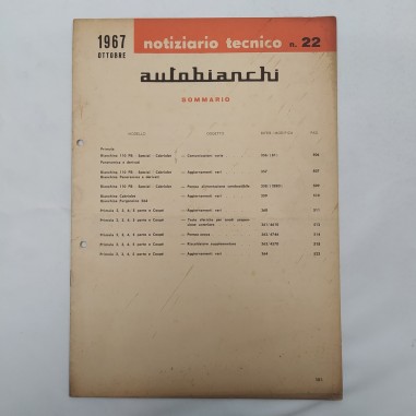 Autobianchi Notiziario tecnico n. 22, ottobre 1967 con fori. Macchie d'officina