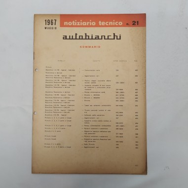 Autobianchi Notiziario tecnico n. 21, maggio 1967 con fori. Macchie d'officina