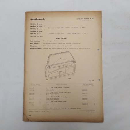Autobianchi Notiziario tecnico n. 18, novembre 1966 con fori. Macchie d'officina