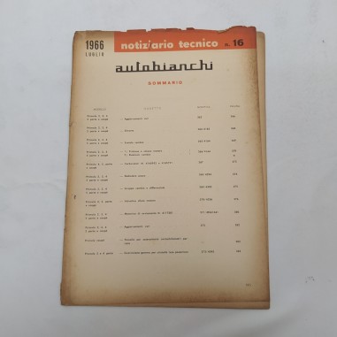 Autobianchi Notiziario tecnico n. 16, luglio 1966 con fori. Macchie d'officina