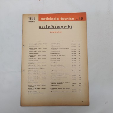 Autobianchi Notiziario tecnico n. 15, maggio 1966 con fori. Macchie d'officina