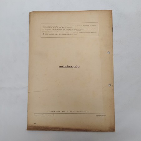Autobianchi Notiziario tecnico n. 14, marzo 1966 con fori. Macchie d'officina