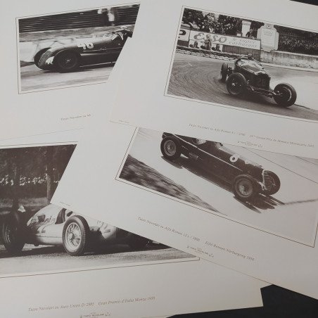 Cartellina Museo Tazio Nuvolari con 4 immagini degli anni '30-'40. Ingrigimenti