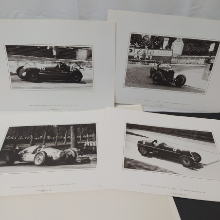 Cartellina Museo Tazio Nuvolari con 4 immagini degli anni '30-'40. Ingrigimenti