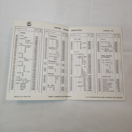 Listino prezzi giocattoli Giordani 1967