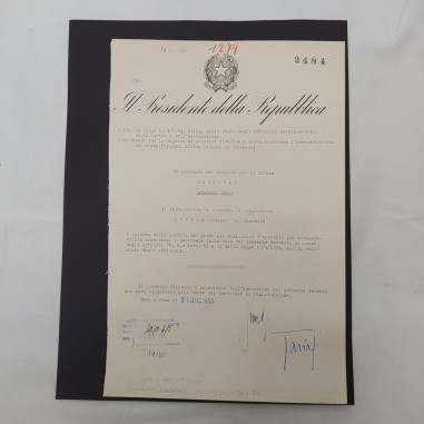 Decreto Presidente della Repubblica 1955 con autografi Gronchi e Taviani