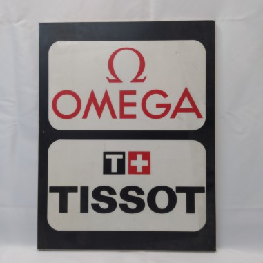 Cartello publicitario in metallo orologi Omega e Tissot 47x60 cm