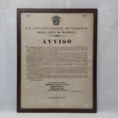 Quadro con Avviso La Congregazione Municipale della Città di Mantova 1848