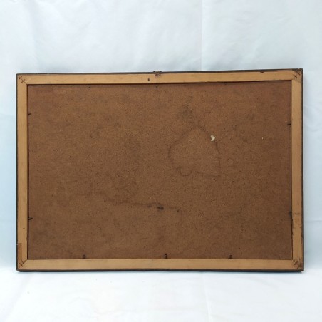 Dipinto ad olio materico con vista del Vesuvio fumante, misure 63x44 cm