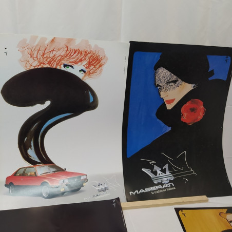 Lotto di 4 manifesti pubblicitari collezione Renè Gruau per Maserati 50x70 cm