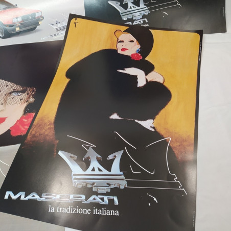 Lotto di 4 manifesti pubblicitari collezione Renè Gruau per Maserati 50x70 cm