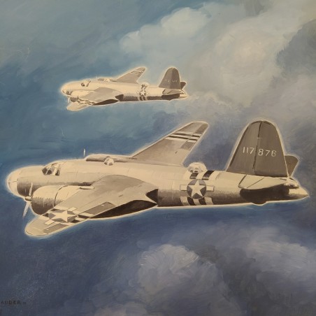 Tempera su cartoncino con aerei bombardieri B26 Martin Marauder - Claude Galtier