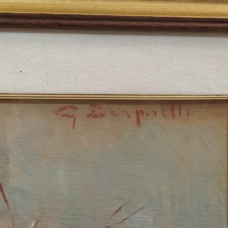 Quadro olio su legno con paesaggio invernale 78x58 cm