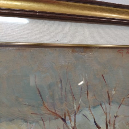 Quadro olio su legno con paesaggio invernale 78x58 cm