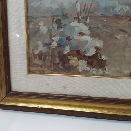 Quadro olio su legno con paesaggio invernale 78x58 cm