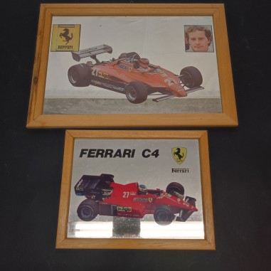 Coppia di specchi con stampate auto Ferrari 33x23 e 22x17 cm