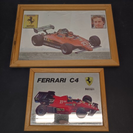 Coppia di specchi con stampate auto Ferrari 33x23 e 22x17 cm