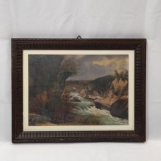 Quadro tempera su cartoncino soggetto paesaggio con fiume 39x30 cm 2
