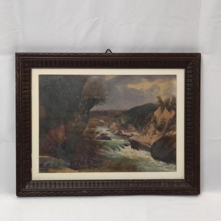 Quadro tempera su cartoncino soggetto paesaggio con fiume 39x30 cm