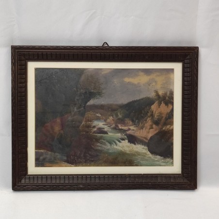 Quadro tempera su cartoncino soggetto paesaggio con fiume 39x30 cm