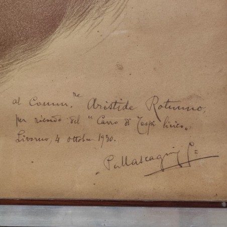 Stampa ritratto musicista Mascagni con dedica in originale autografa