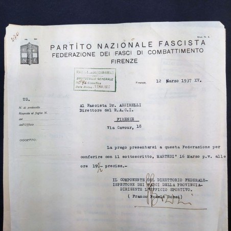 Lotto di 3 lettere del Partito Nazionale Fascista 1937 firmati da Bozzi e Romano