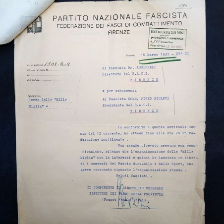 Lotto di 3 lettere del Partito Nazionale Fascista 1937 firmati da Bozzi e Romano