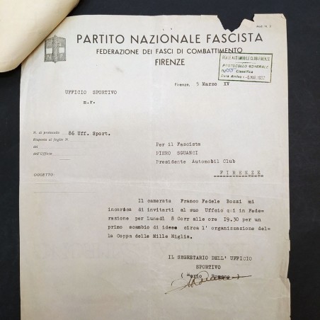 Lotto di 3 lettere del Partito Nazionale Fascista 1937 firmati da Bozzi e Romano