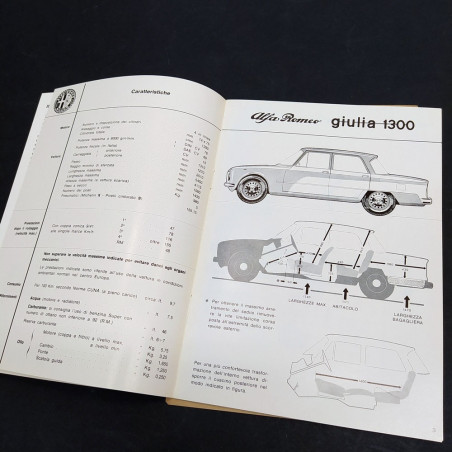 Libretto uso e manutenzione delle vetture Alfa Romeo Giulia 1300, 1964. Buono