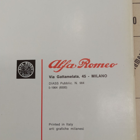 Libretto uso e manutenzione delle vetture Alfa Romeo Giulia 1300, 1964. Buono