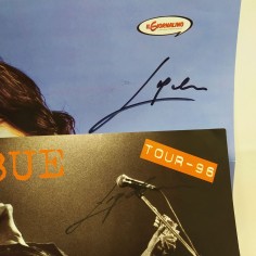 Lotto di 2 autografi di Luciano Ligabue su poster e locandina del tour. Pieghe 2