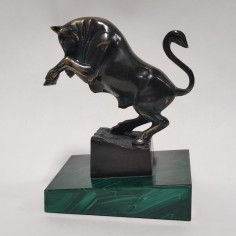 Toro in bronzo su basamento in malachite h. 14 cm 2