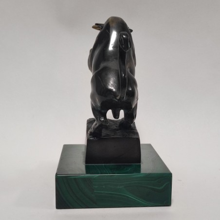 Toro in bronzo su basamento in malachite h. 14 cm