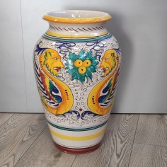 Vaso porta ombrelli decorato con volute antropomorfi Deruta h. 50 cm