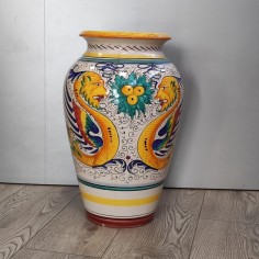 Vaso porta ombrelli decorato con volute antropomorfi Deruta h. 50 cm 2