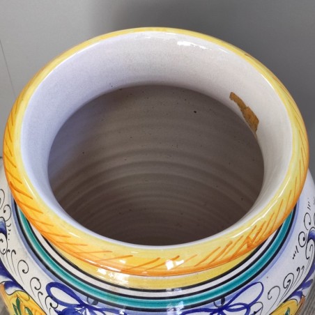 Vaso porta ombrelli decorato con volute antropomorfi Deruta h. 50 cm