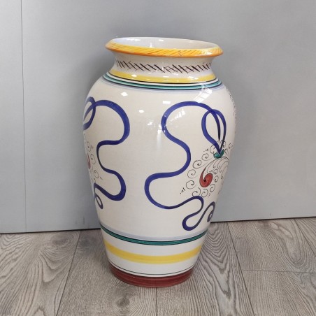 Vaso porta ombrelli decorato con volute antropomorfi Deruta h. 50 cm