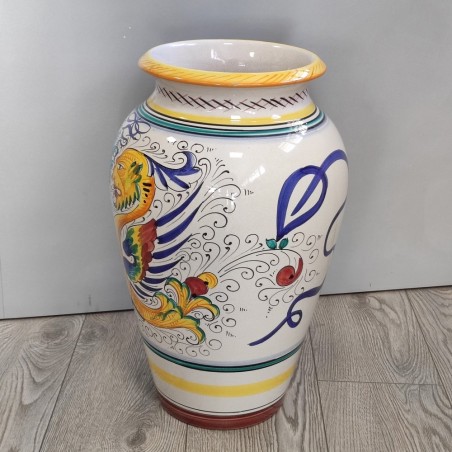Vaso porta ombrelli decorato con volute antropomorfi Deruta h. 50 cm