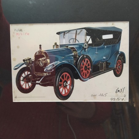 Disegno a tempera bozzetto auto antica anni 10 del 900