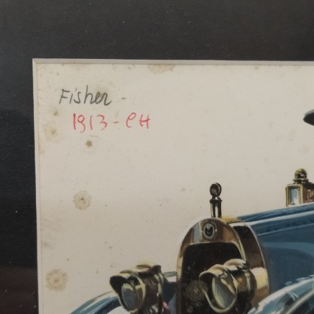Disegno a tempera bozzetto auto antica anni 10 del 900