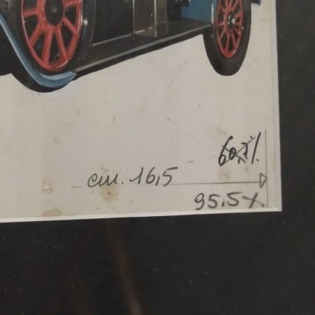 Disegno a tempera bozzetto auto antica anni 10 del 900