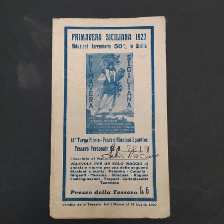 Lotto di 2 tessere ferroviarie Primavera siciliana 1927 e 1931