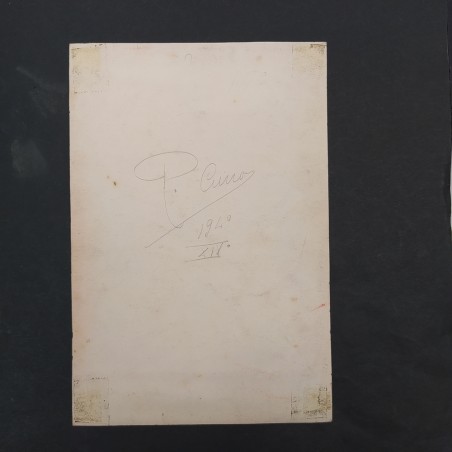 Vincere disegno a mano su cartoncino busto di Mussolini e VINCERE 14x21 cm