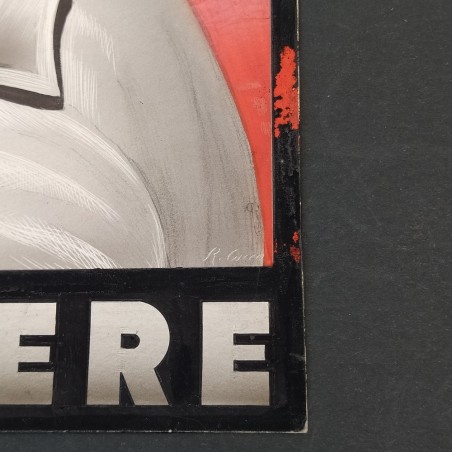 Vincere disegno a mano su cartoncino busto di Mussolini e VINCERE 14x21 cm