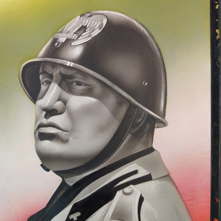 Vincere disegno a mano su cartoncino busto di Mussolini e VINCERE 14x21 cm