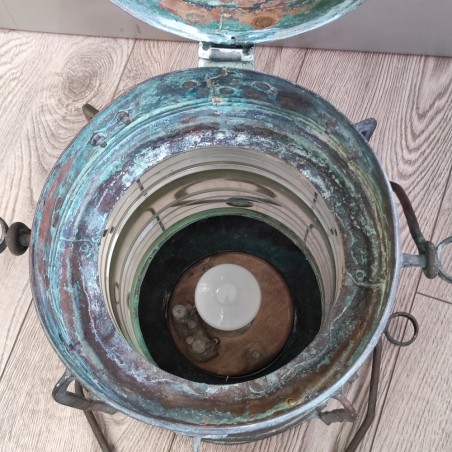 Lampada marina inglese tardo 800 in rame e vetro d. 27 h. 37 cm